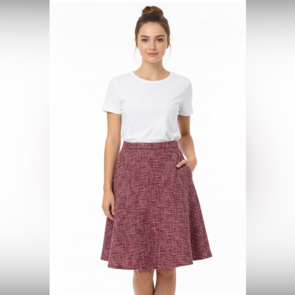 Elevenses by Anthropologie pink flare skirt tweed wool blend size 6 - Picture 1 of 10